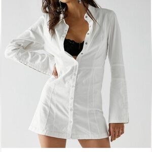 FREE PEOPLE NWT Thea Mini Shirt White/Cream Snap Front, Detailed Sleeve Dress XS
